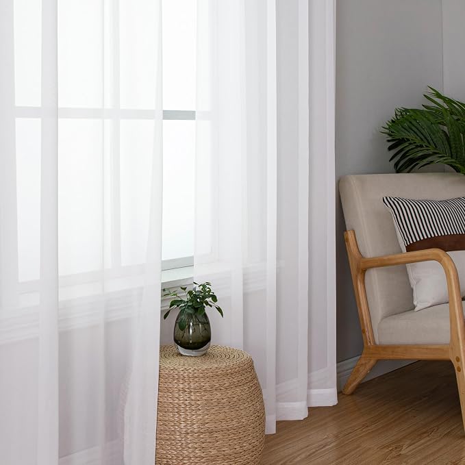 Chyhomenyc White Sheer Curtains 108 Inch Length 2 Panels Set | Extra Long - Image 8