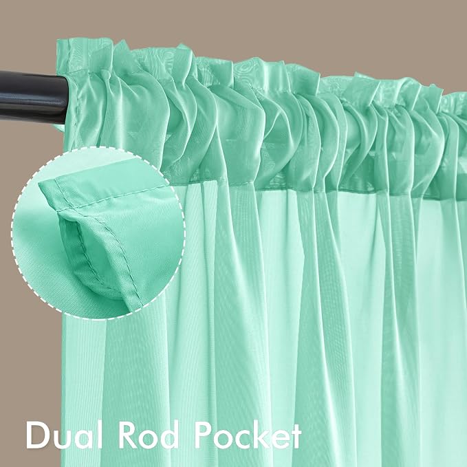 MIULEE Aqua Sheer Curtains 63 Inches Long 4 Panels 42 x 63 Inches | Light - Image 3