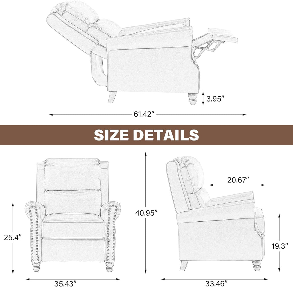 UIXE Pushback Recliner Chairs Set of 2, Fabric Armchair Push Back Accent Chair, Rivet Trim Club Chair Home Theater Overstuffed Single Sofa Reading Seat for Living Room, Pattern