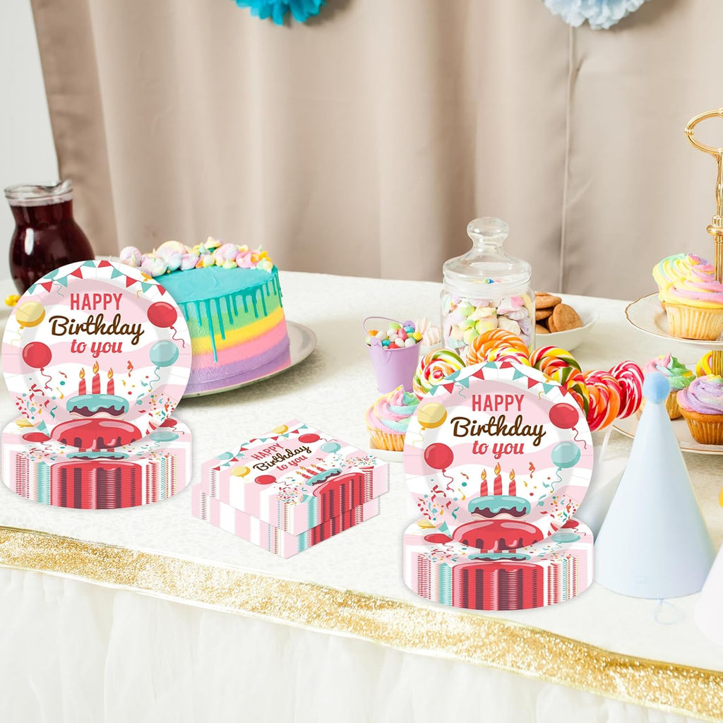 40 pcs Birthday Paper Party Plates and Napkins Disposable Colorful 9 inch 20 pcs Dessert Plates & 20 pcs Napkins Tableware for Fruit Cake Party Decorations