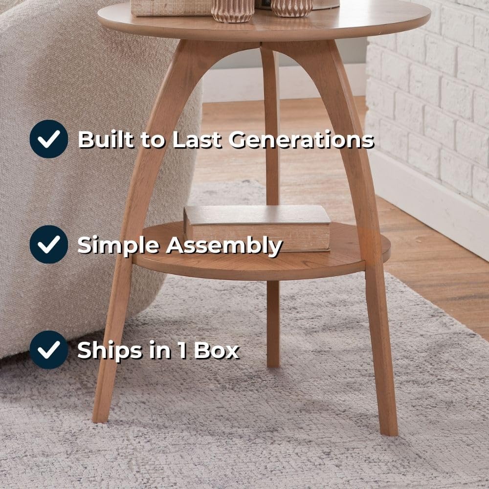 Martin Svensson Home LAX 20" Round End/Side Table with Storage, Light Oak