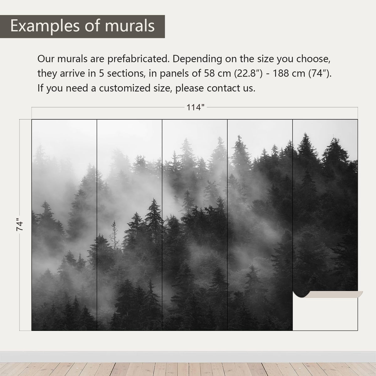 AFZEVEB-Dark Misty Forest Wallpaper Wall murals for Bedroom 114"x74" (Not Peel and Stick)