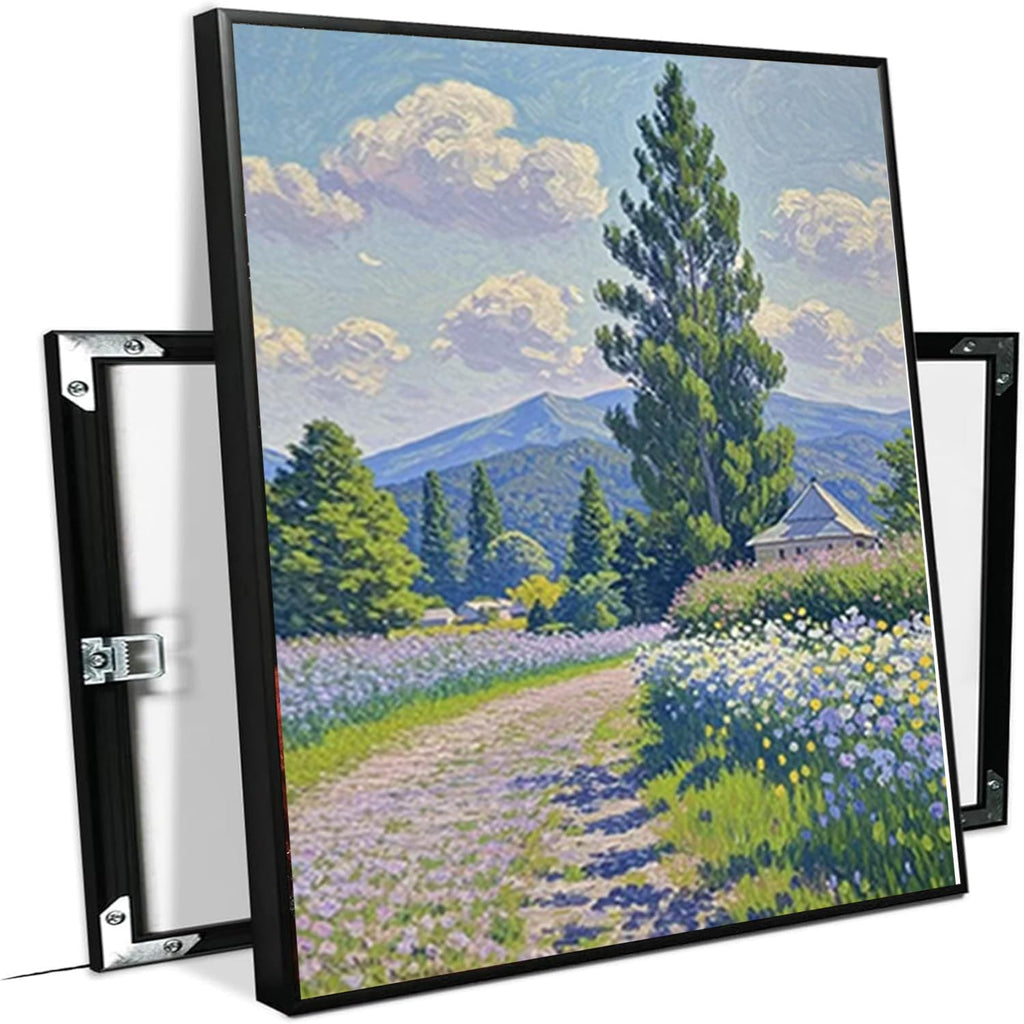 Countryside wildflowers landscape canvas poster natural plant flower artwork retro pastoral flower path suitable for farmhouse decoration