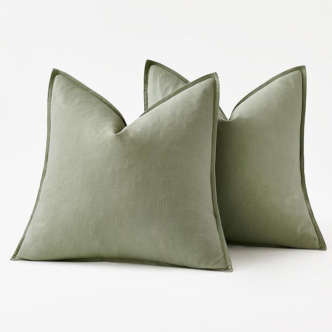 MIULEE Decorative Linen Euro Sham Pillow Covers 22x22 Inch Sage Green | Boho - Image 6