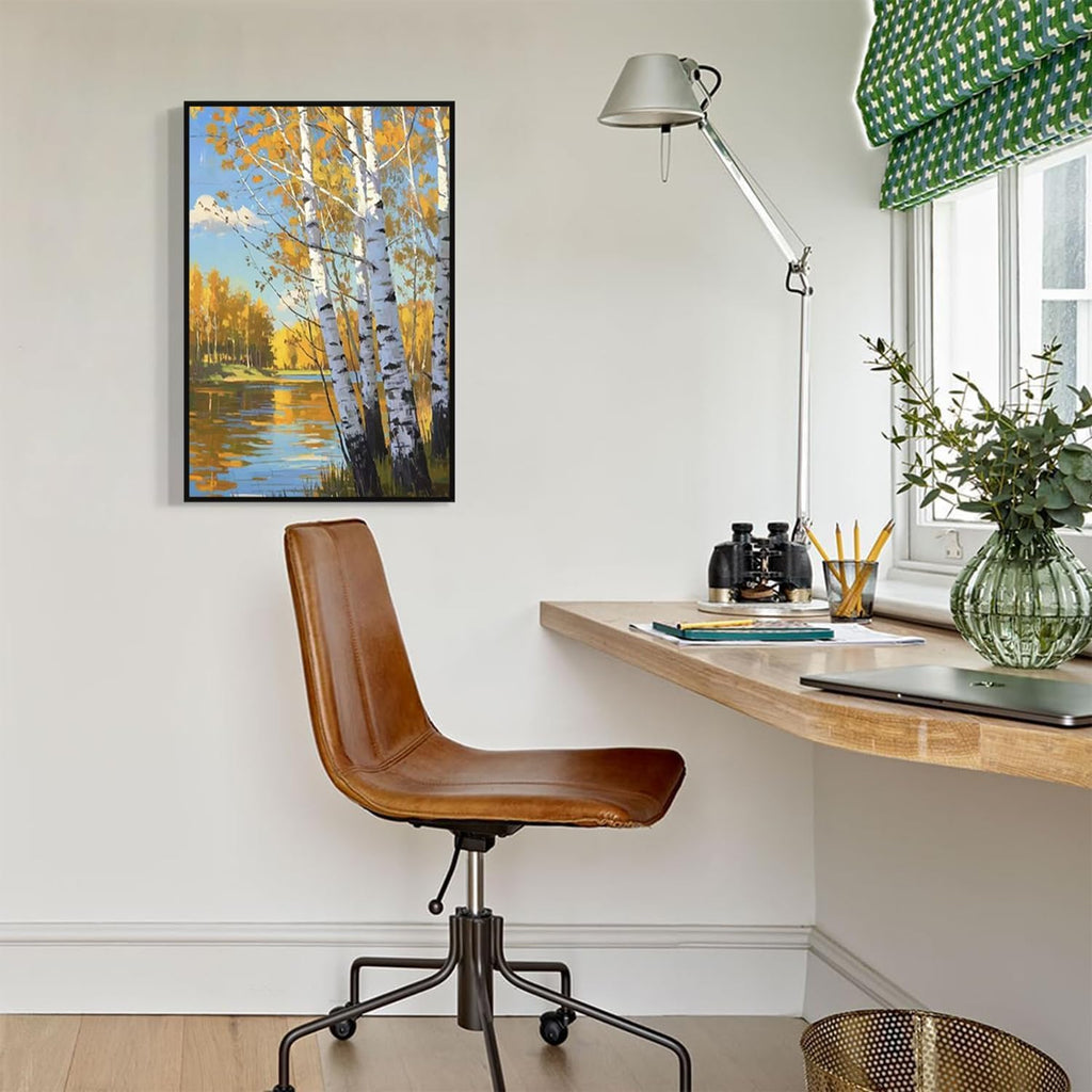 Poplar trees beside the blue sky and white clouds are suitable for living rooms bedrooms and offices Landscape posters and wall paintings