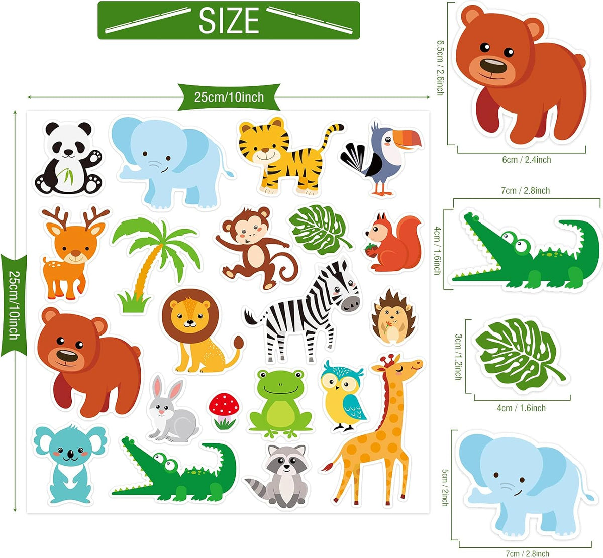20 PCS Jungle Animals Thick Gel Clings Jungle Window Gel Clings Decals Stickers for Kids Toddlers and Adults Home Airplane Classroom Nursery Zoo Animals Party Supplies Decorations