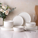 AmorArc Ceramic Dinnerware Sets, Wavy Rim Stoneware Plates and Bowls Sets, Highly Chip and Crack Resistant | Dishwasher & Microwave & Oven Safe Dishes set, Service for 4 (12pc)-Matte Speckled White