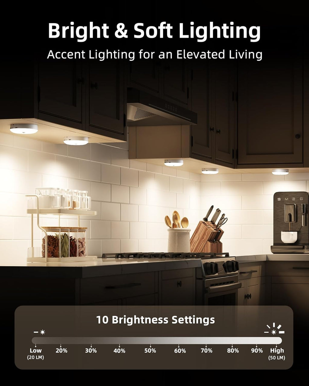 EZVALO Under Cabinet Lighting,1000mAh Rechargeable Puck Lights with Remote,3 Color Temps & 12 RGB Motion Sensor Closet Lights Indoor,Dimmable Under Cabinet Lights for Kitchen,Cabinets,Closet (3 Packs)