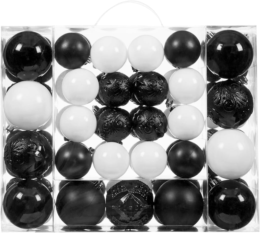 87-Pack Shatterproof Christmas Ball Ornaments Set, Christmas Tree Decorations with Hand-held Gift Package for Xmas Tree Holiday Wedding Party (Black and White)