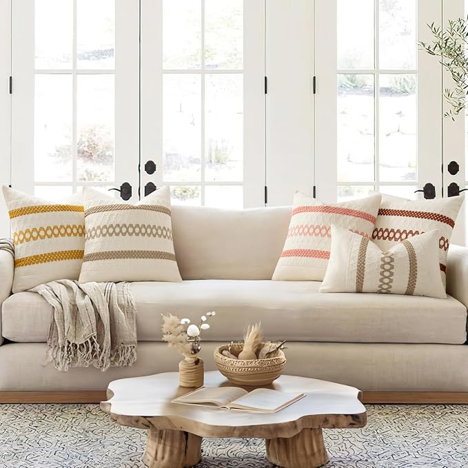 MIULEE Set of 2 Neutral Boho Decorative Pillow Covers 18x18 Inch | Farmhouse - Image 3