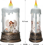 Nativity Snow Globe Candle Christmas Decorations Gifts Auto Snowfall Glitter Music Collection Angel Nativity Scene with 6H Timer USB/Battery Powered 9.7 inch