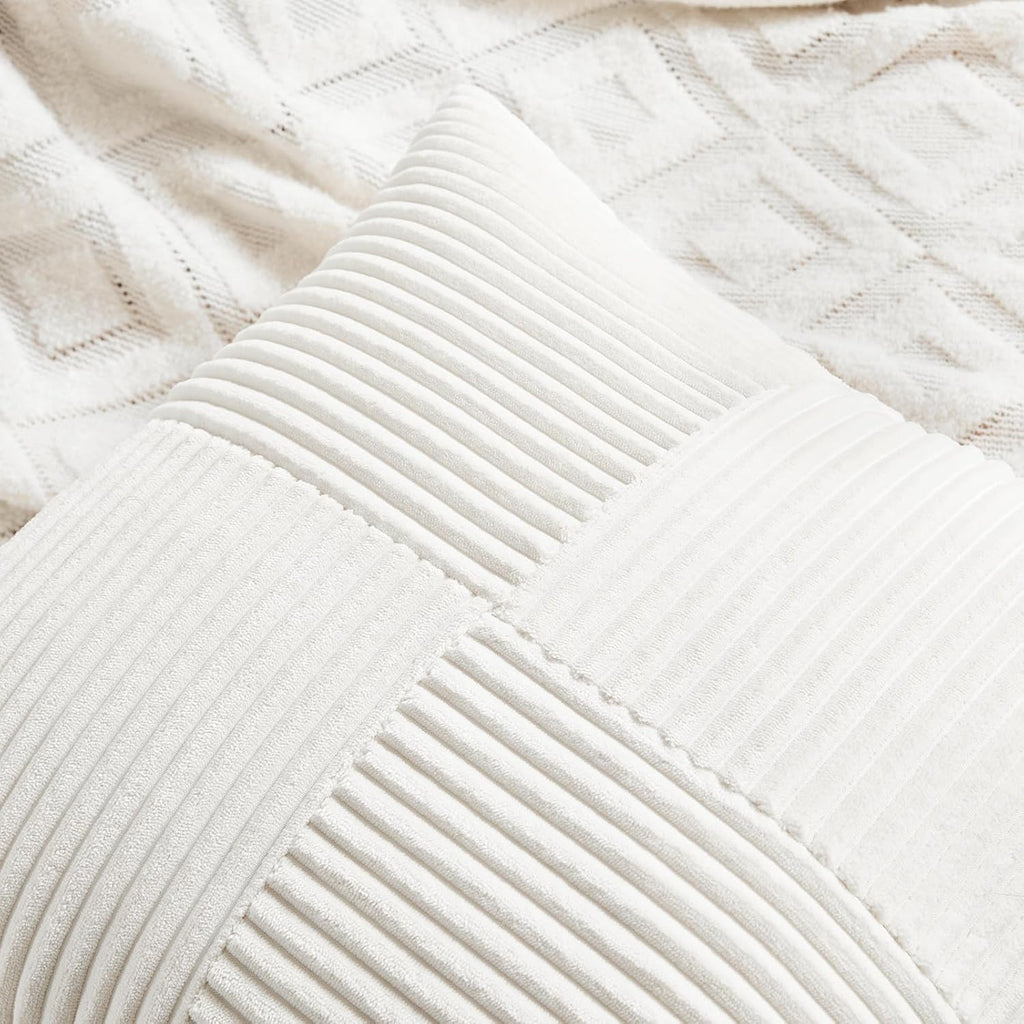 Fancy Homi 2 Packs Cream White Euro Decorative Throw Pillow Covers 28x28 Inch for Couch Bed Sofa, Farmhouse Boho Home Decor, Soft Corss Corduroy Patchwork Textured Square Cushion Case 71x71 cm