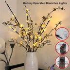 Battery Lighted Branches for Vase, 3 Pack 60 LED Fairy Artificial Cherry Blossom Flower Twig Stick Lights for Valentines Holiday Decor, Indoor Bonsai Tree Christmas Decorations (Warm White)