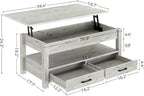 Rolanstar Coffee Table, Lift Top Coffee Table with Drawers and Hidden Compartment, Living Room Table with Wooden Lift Tabletop, for Living Room, Grey