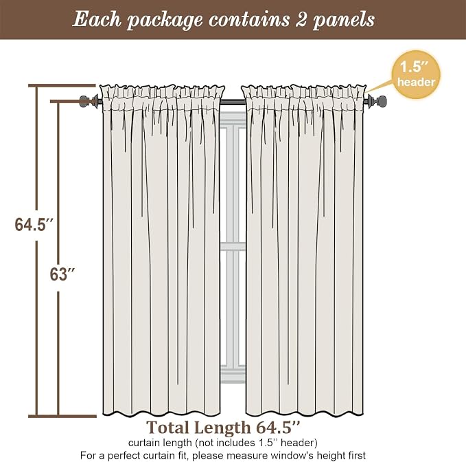 Chyhomenyc White Sheer Curtains 63 Inch Length 2 Panels | Light Filtering - Image 7