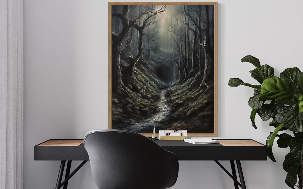 Dark Tunnel Poster Art Print, Halloween Scary Vintage Wall Art Academia Spooky Painting Decoration for Horror Prints, Gothic Posters Bedroom Decor 89 (Dark Tunnel, 8 x 10 inches, Wood Frame)