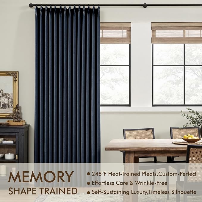 MIULEE Navy Blue Pinch Pleated 100% Blackout Linen Curtains 40x108 Inches | - Image 3