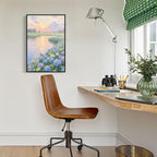The hydrangea scenery all over the lake at sunset is suitable for posting in the living room bedroom office landscape poster wall painting