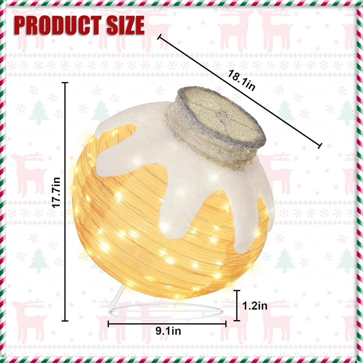 BRIGHTDECK Outdoor Christmas Ornaments, Lighted Pop-Up Outdoor Holiday Ball Decoration with 80 LED Lights, 8 Light Modes, Lighted Collapsible Holiday Decorations for Yard, Home(Beige)