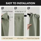 MIULEE 84 Inch Length Sage Green Blackout Bedroom Curtains Set of 4 | Thermal - Image 6