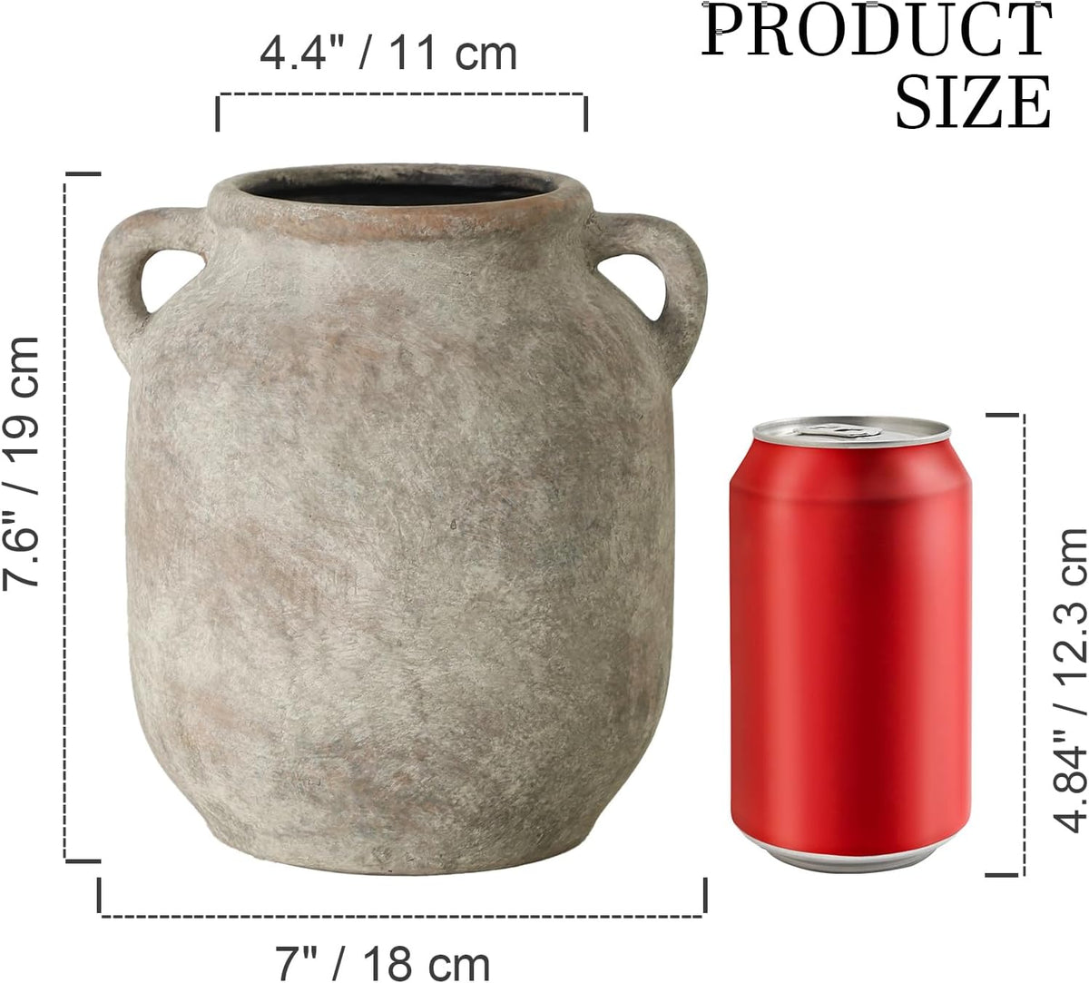 Ceramic Flower Vase Home Decor - 7.6 Inch Farmhouse Rustic Table Vases with Handle Living Room Decoration Decorative Vintage Pottery for Kitchen Shelf Coffee Dining Bookshelf Fireplace Centerpiece