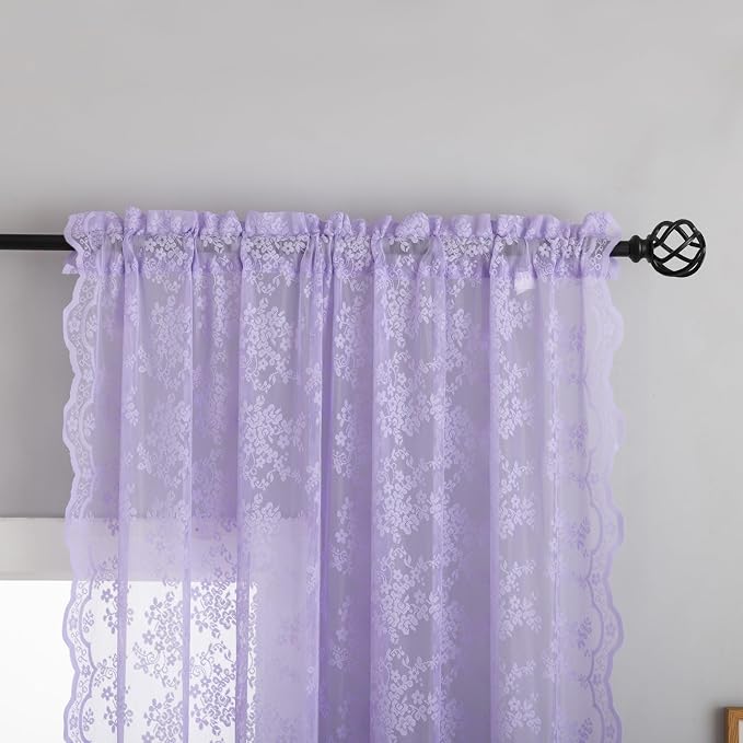 YJ YANJUN Vintage Lace Curtains 63 Inch Length-Victorian Floral Pattern - Image 2