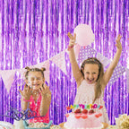 GOER 3.2 ft x 8.2 ft Metallic Tinsel Foil Fringe Curtains Party Photo Backdrop Party Streamers for Halloween Birthday,Graduation,New Year Eve Decorations Wedding Decor (4 Packs,Purple)