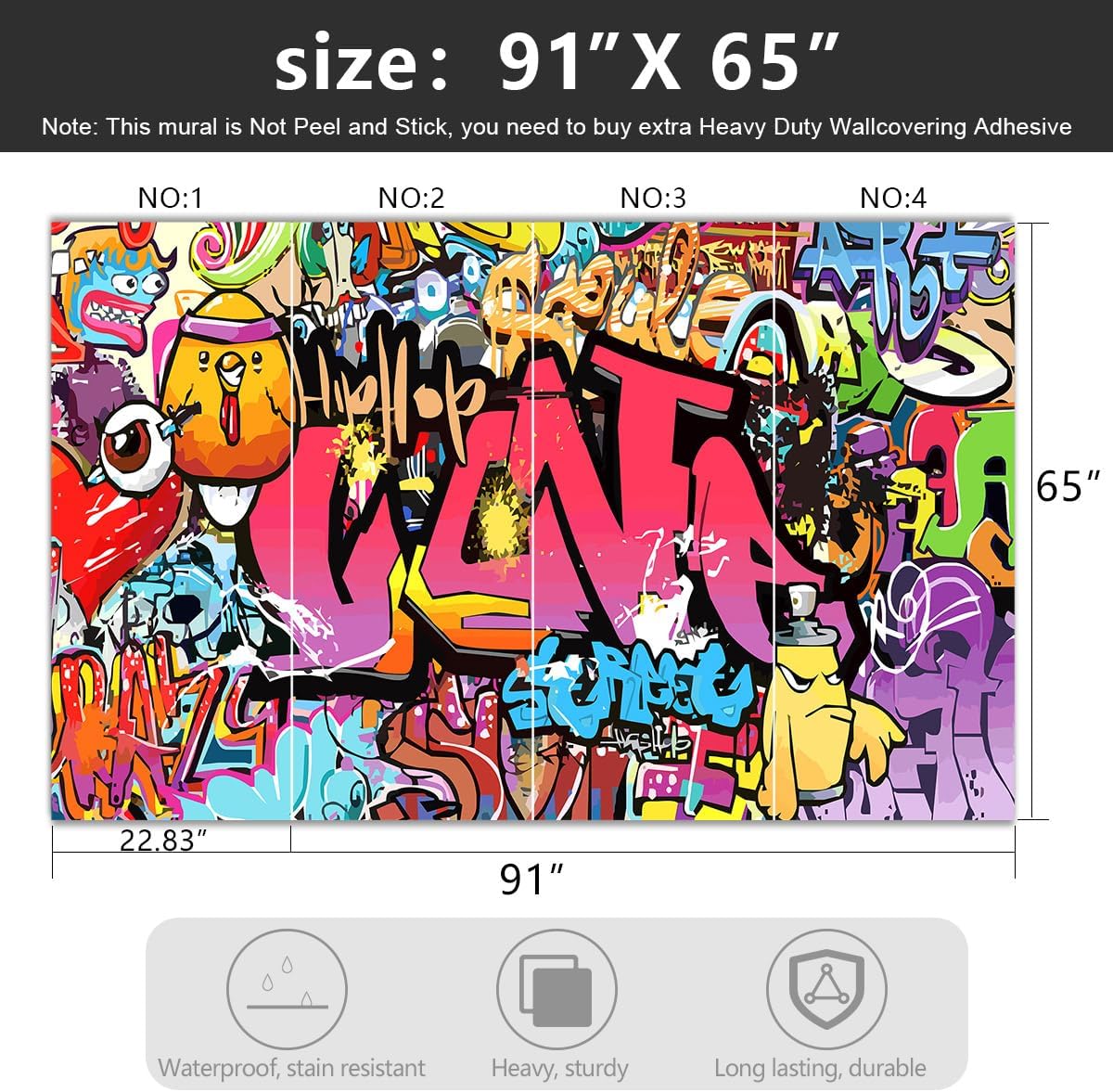 -Street Art Graffiti Wallpaper Fabric Wallpaper Living Room Bedroom Bathroom Boys Girls Children's Room Abstract Large Wall Mural- 91"x65"（ not Peel and Stick）