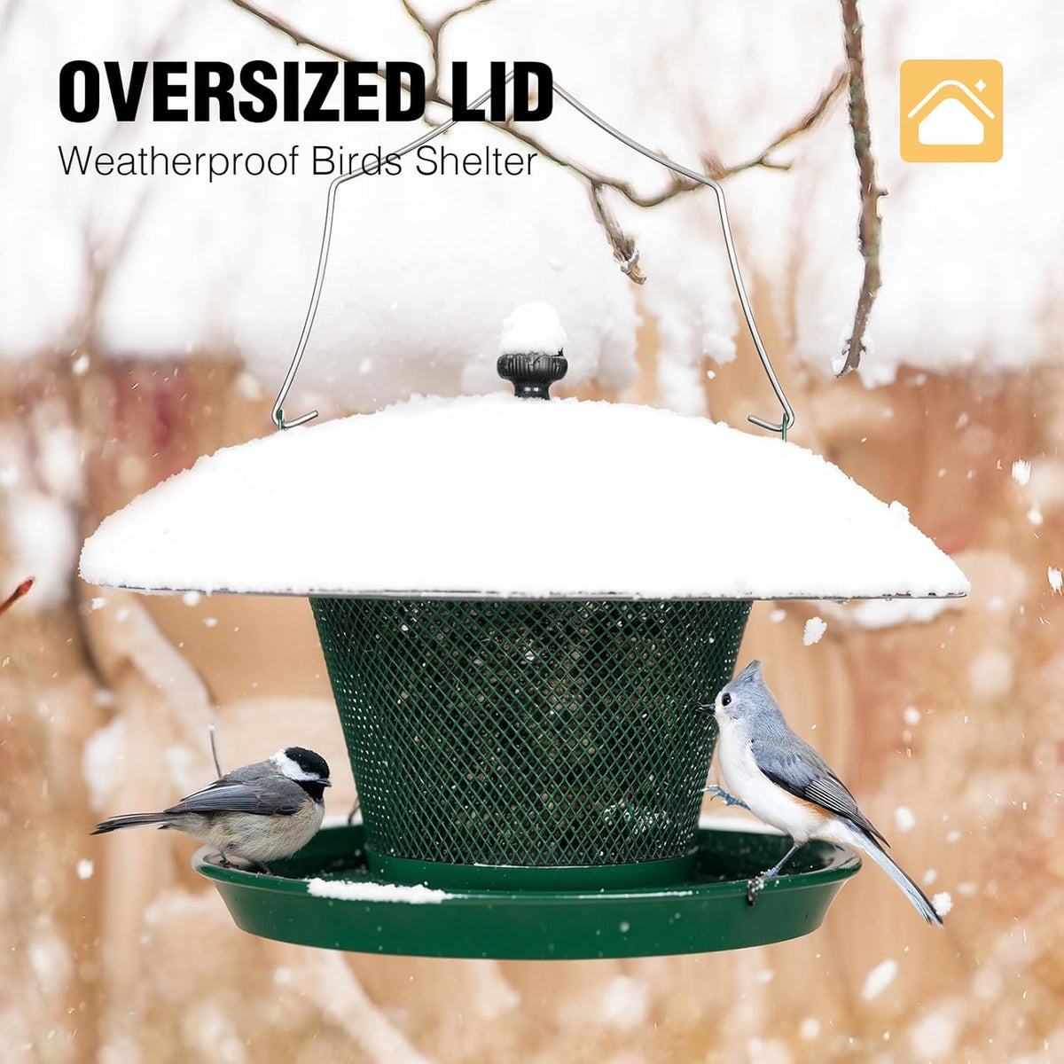 Veehoo Bird Feeders for Outdoors Hanging-Cardinal Bird Feeder with Weatherproof Dome, Wild Meta Finch Feeder for Outside 2.5 lbs Sunflower Seed Capacity, Green