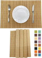 ANDSTAR Set of 4 Pcs Bamboo Placemats Sushi Rolling Mat Japanese Style Natural Anti-Slip Bamboo Placemats Washable Heat-Resistant Table Mats for Dining Room and Kitchen（Brown）