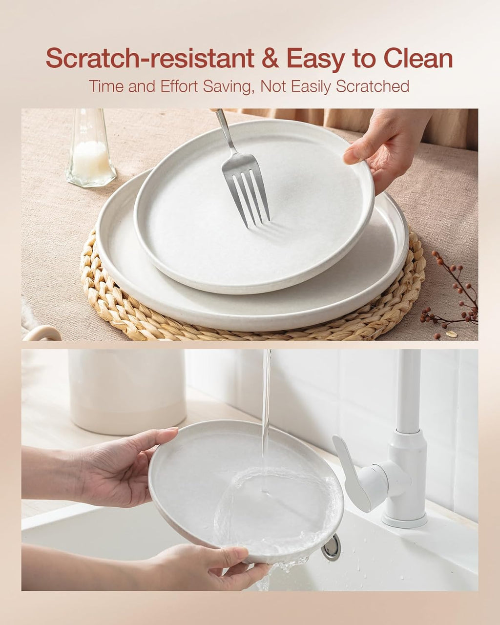 Famiware Milkyway Plates and Bowls Sets, 24 Pieces Dinnerware Sets, Reactive Glaze Dish Set, Stoneware Dishes Set for 8, Matte White