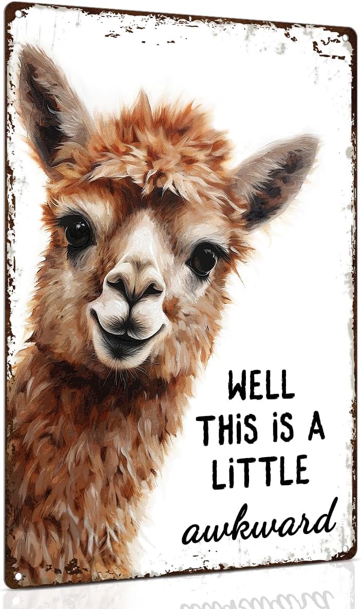 ALKB Funny Alpaca Metal Signs Farmhouse Bathroom Wall Decor Alpaca Lovers Gift 8 x 12 Inch