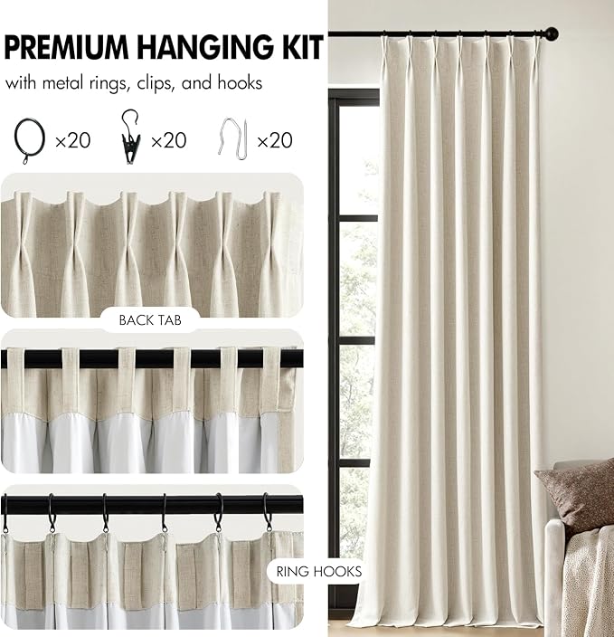 MIULEE Linen Pinch Pleated 100% Blackout Linen Curtains 40x96 Inches | Room - Image 8