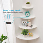 Corner Wall Shelves, White Floating Corner Shelf, Set of 2 16inch Solid Oak Wood Shelves, Round End Wall Mount Display Shelf with Wire Hole for Small Plant for Bedroom Kitchen, Living Room