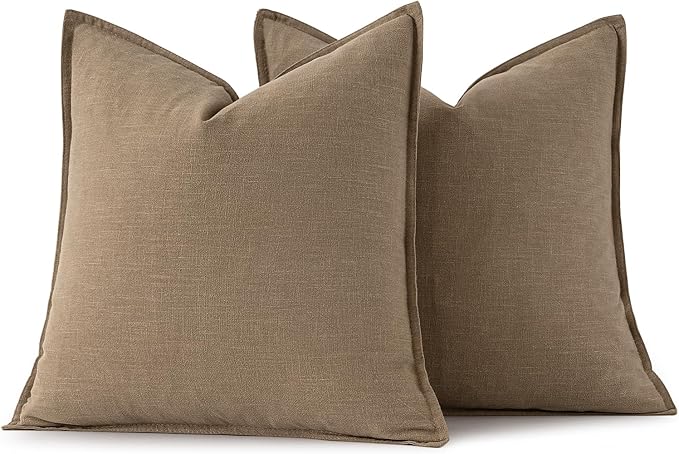 MIULEE Decorative Linen Euro Sham Pillow Covers 22x22 Inch Khaki | Boho - Image 6