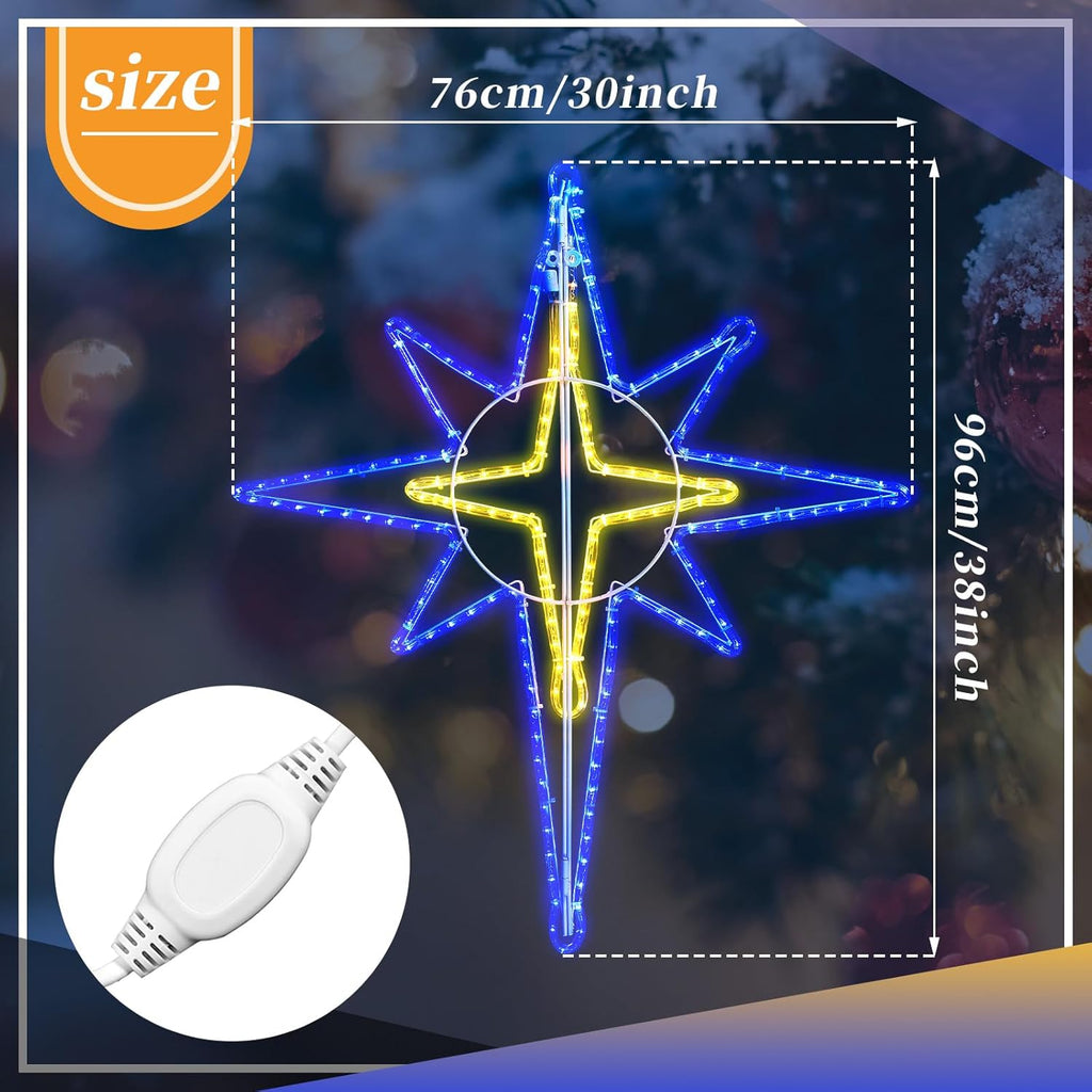 36'' Christmas Star of Bethlehem LED Star Hanging Lights Nativity Holy Family Light for Door Window Porch Wall Decoration Plug Operated Lighted Hanging Tree Topper(Blue, Warm Light)