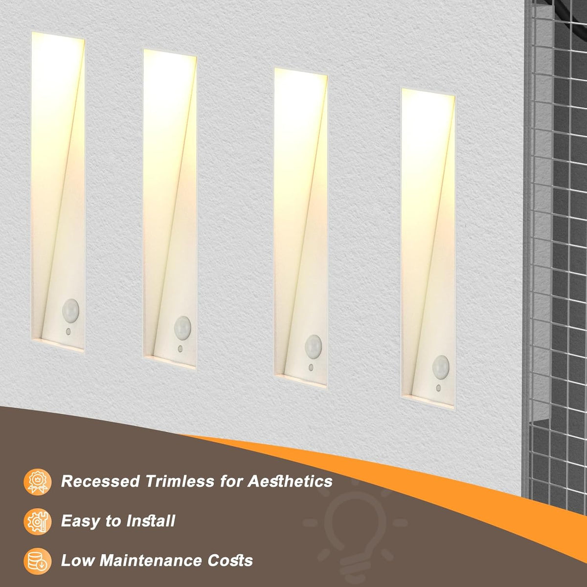 3W Recessed Motion Sensor Step Light, 3000K Warm White Night Wall Lights for Indoor Hallway, IP65 Waterproof Trimless Stair Lighting (White Finish)