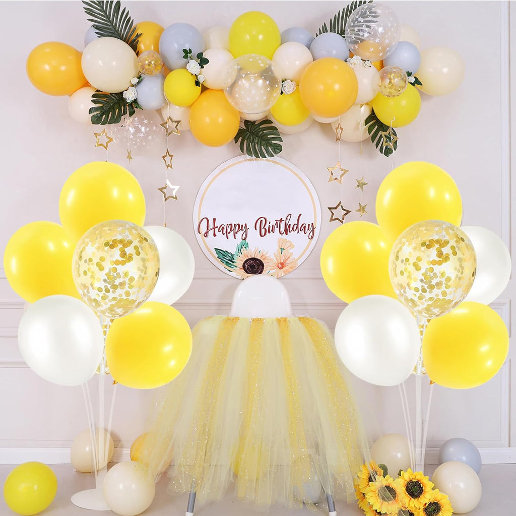 Yellow and White Balloon Stand Centerpiece Table Decorations for Bee Sunflower Daisy Birthday Bridal Shower Engagement Wedding Party Decorations(Yellow white set4)