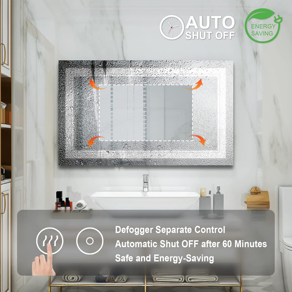 WELLFOR LED Bathroom Vanity Mirror 40 x 24 Inch, Lighted Anti-Fog Dimmable Mirror, IP44 Waterproof Wall Mounted Makeup Mirror, Packed with US Standard Plug and Touch Switch, (Horizontal/Vertical)
