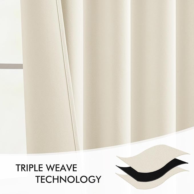 MIULEE Beige White Back Tab Blackout Curtains 52x102 Inch Long 2 Panels Set | - Image 7