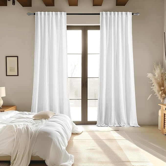 MIULEE White Linen Curtains 95 Inch Long 2 Panels - Image 6