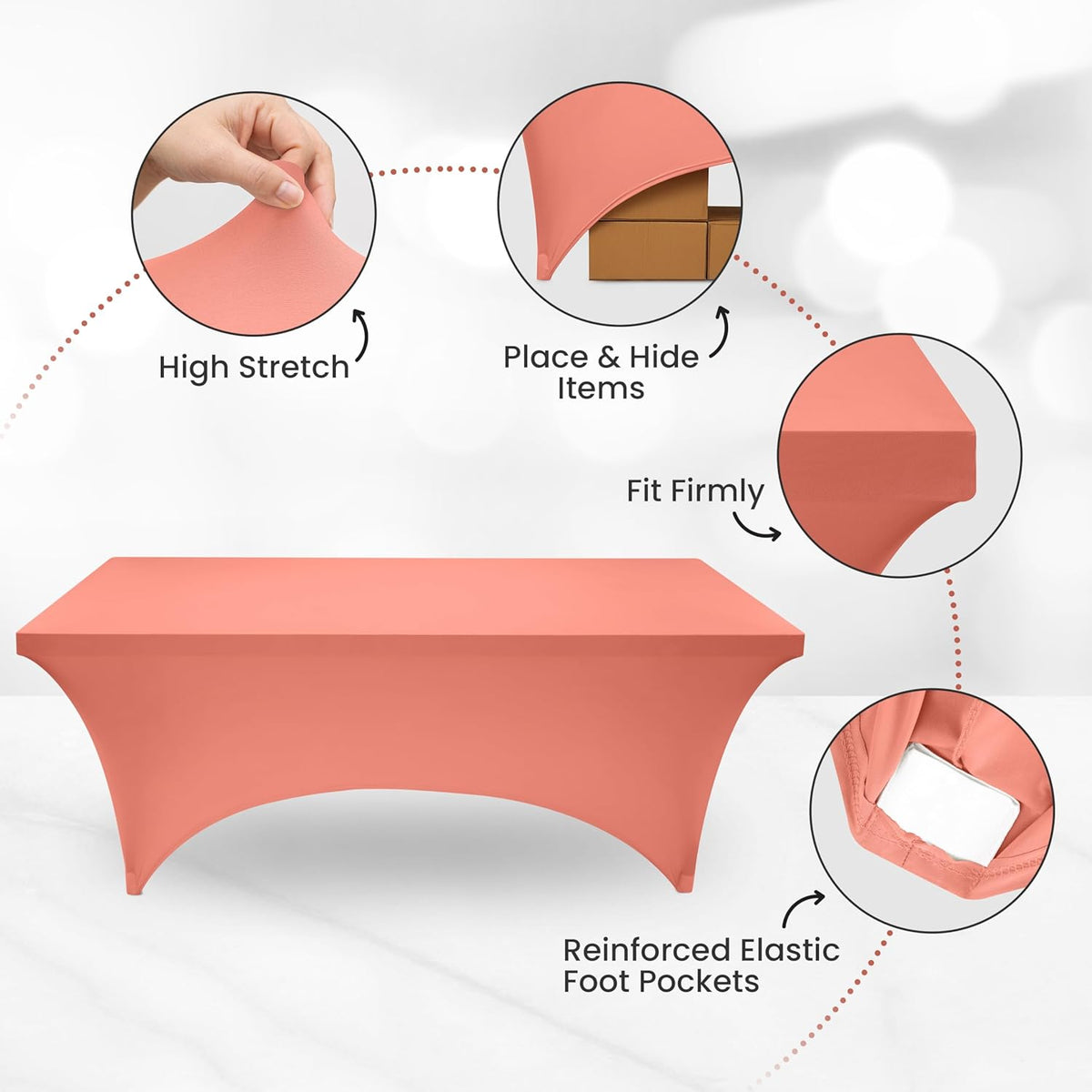 Utopia Kitchen 6FT Spandex Tablecloth [1 Pack, Coral] 200 GSM Stretch, Fitted, Washable and Wrinkle Resistant Table Cloth Rectangle Cover for Trade Shows, Wedding, Parties [72Lx30Wx30H Inch]