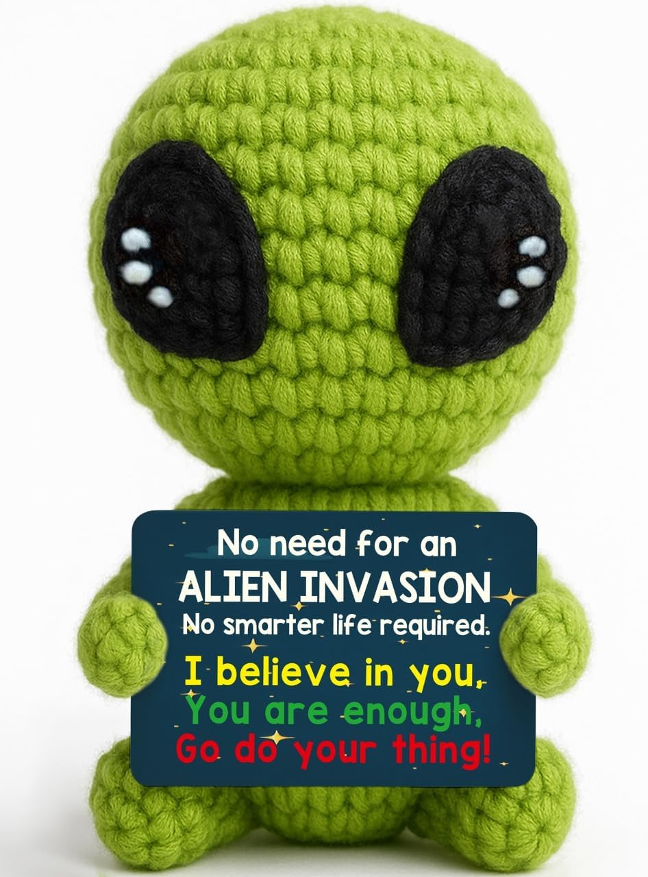 Cool Alien Decor Inspirational Gifts for Boys Girls Friends Positive Animal Crochet Alien for Daily Encouragement Self Affirmation Son Daughter UFO Geeky Decor