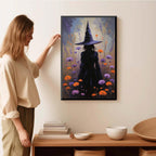 JFHCQJPK Country wildflower witch canvas print halloween mashup art witch purple decoration bohemian elegant art poster12x16in Metal blackFramed