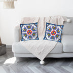 Embroidered Decorative Throw Pillow Cover, 18"x18" Set of 2, Farmhouse Pillowcase Purple Butterfly Knit Pattern Cotton Canvas Cushion Case Square Floral Pillow Case for Sofa Couch Bed Living Room