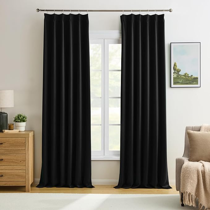 Pinch Pleated Blackout Curtains 90 Inch Long 2 Panels by KEQIAOSUOCAI
