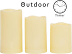 CANDLE CHOICE Waterproof Outdoor Battery Operated Flameless Candles with Timer Realistic Flickering Plastic Fake Electric LED Pillar Lights for Lantern Garden Wedding Christmas Decorations 3 Pack