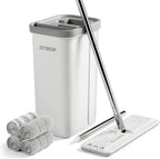 JOYMOOP Mop and Bucket with Wringer Set, Hands Free Flat Floor Mop and Bucket, 60" Mop with 4 Reusable Microfiber Pads, Wet and Dry Use, Floor Cleaning System