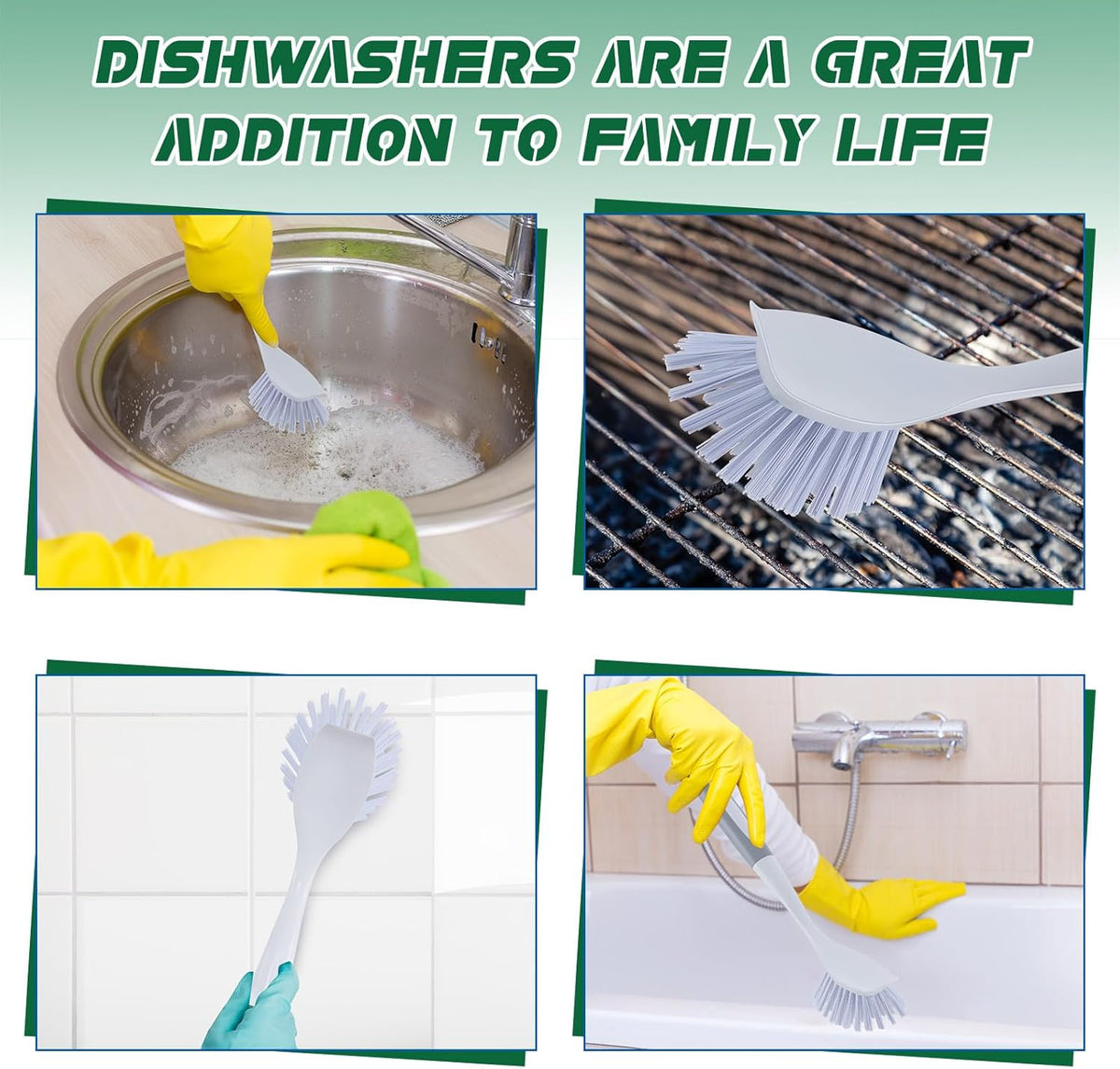 Hsei 20 Pcs Gray Kitchen Scrub Dish Brush Bulk with 11 Inch Handle Cleaning Dish Scrubber with Stiff Bristles Washing Scrub Brushes for Housekeeping for Pots and Pans, Kitchen Sink