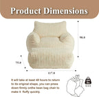 Premium Beige Bean Bag Chair for Adults with Armrest- Ultra Plush Memory Foam Lounge Sofa & Comfy Reading Nook Chair for Bedroom, Living Room & Dorm (White, with Footrest)